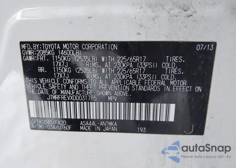 2013 Toyota Rav4 Xle z USA, uszkodzony, nr VIN JTMRFREVXDD031785